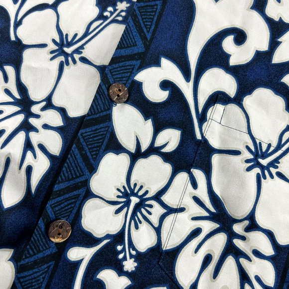 Hilo Hattie Mens Hawaiian Shirt Size Small Short Sleeve Tropical Floral Blue - Picture 4 of 8